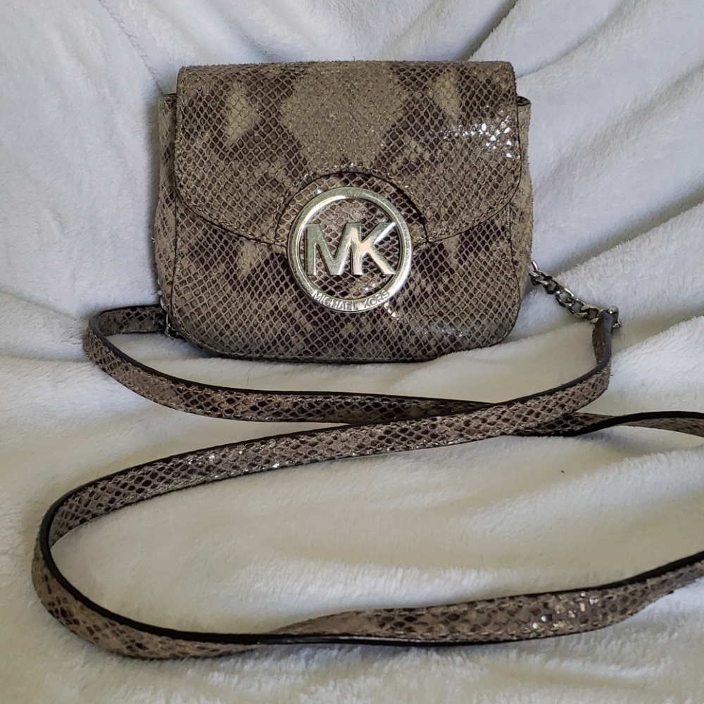 Michael Kors Y2K Snakeskin Crossbody Bag MK Logo Chain Strap